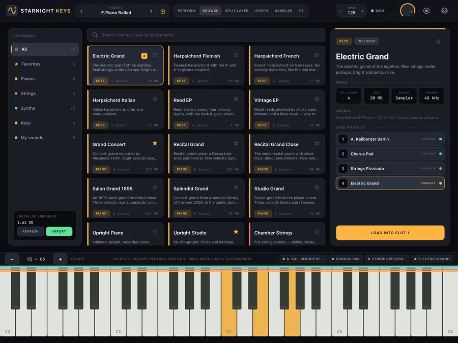 Starnight Keys — Browse screen