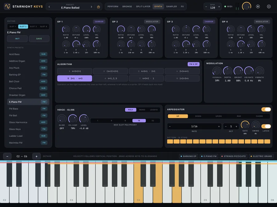 Starnight Keys — FM screen