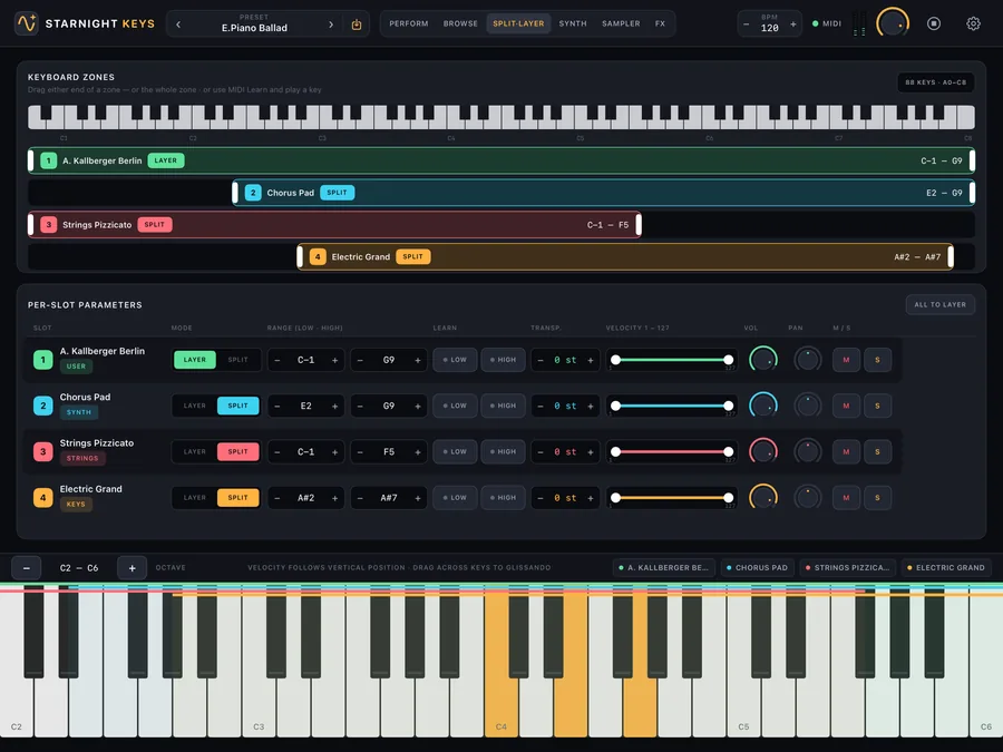 Starnight Keys — Split · Layer screen